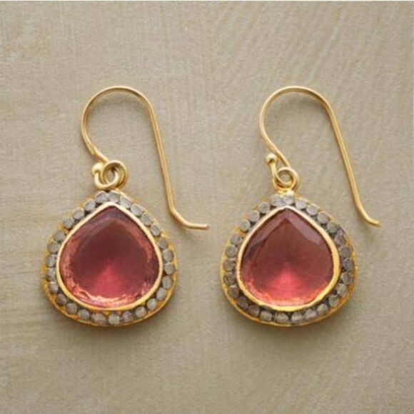 Sterling Silver Pierced Earrings Pink Quartz Stone Marked 925 22 Karat… - Picture 1 of 9